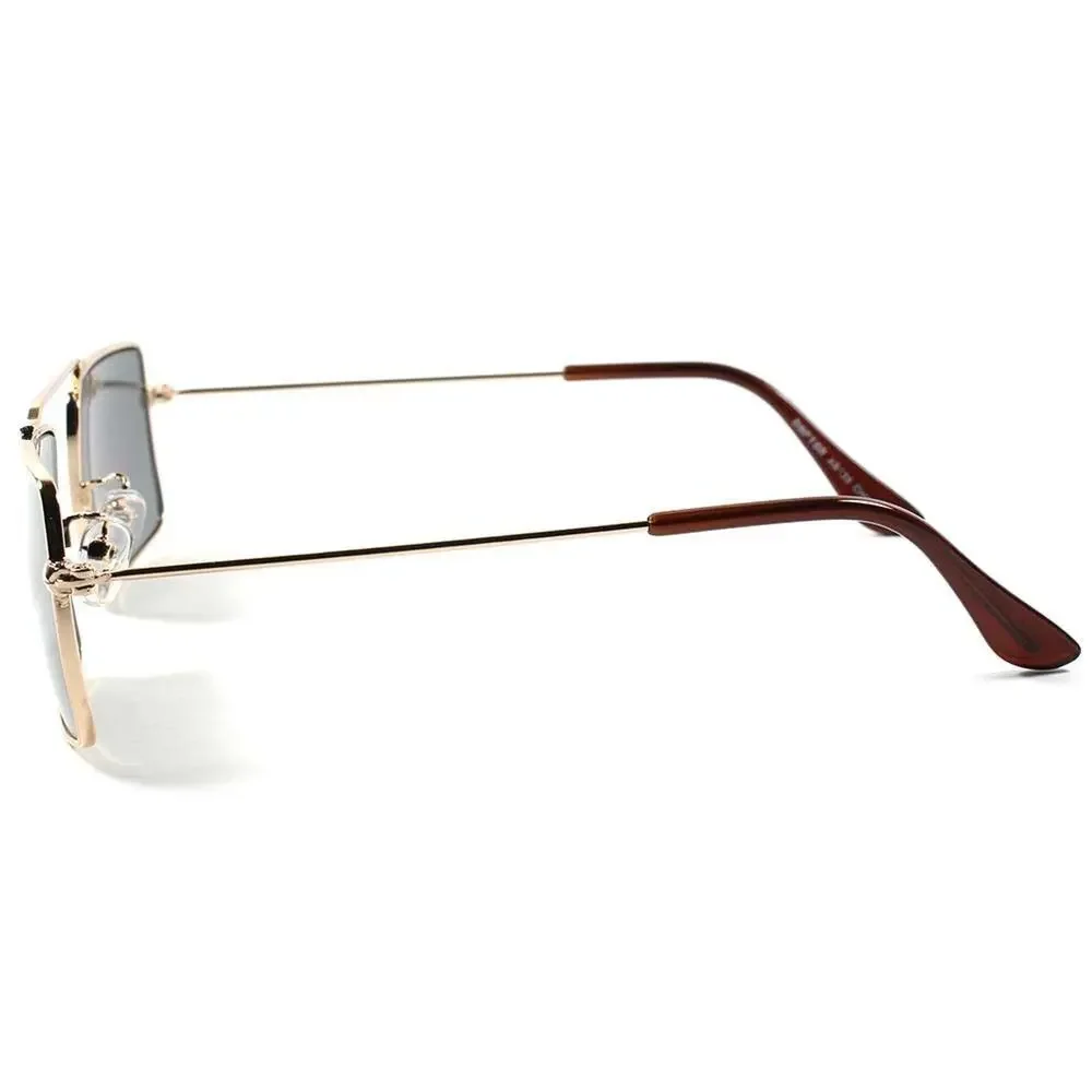 Gold Tone Rectangle Sunglasses Smoke Mirrored Lens